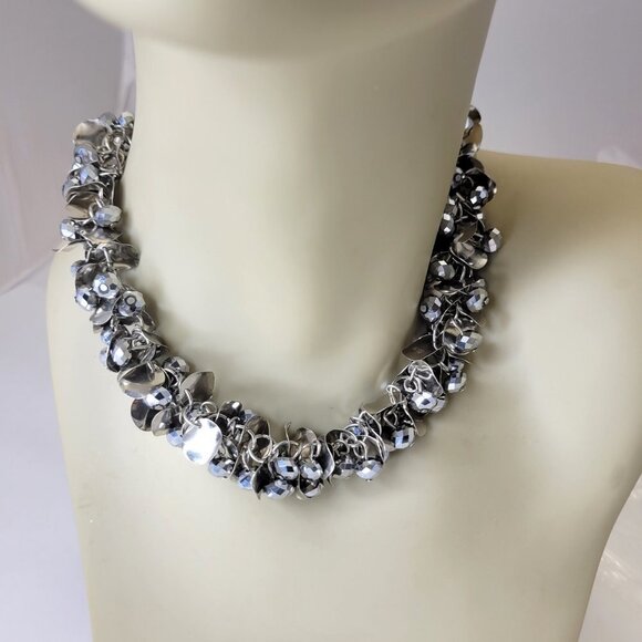 Silver Tone Choker Bib Necklace - Picture 1 of 16